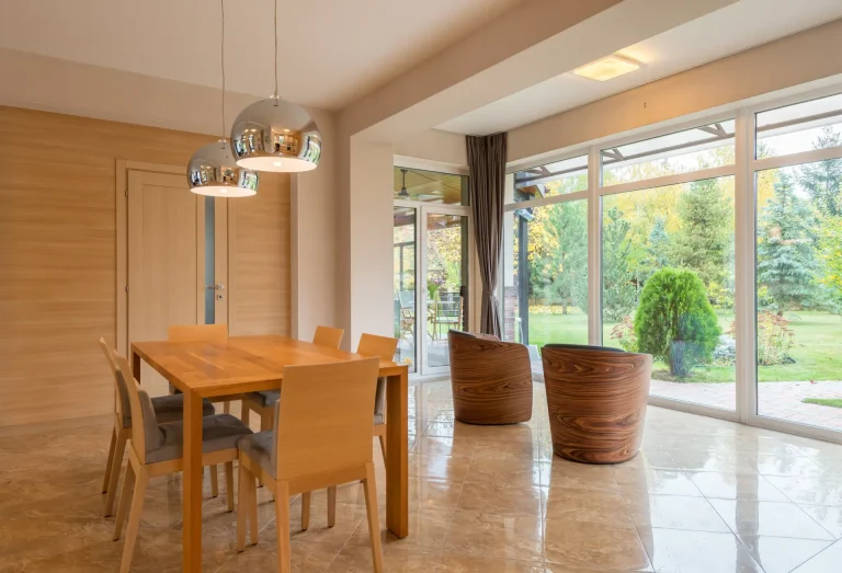 Bright open-plan kitchen and dining extension with glazed doors