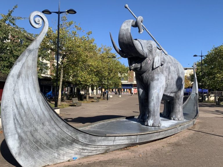 Elephant sculpture in Kirkby town centre