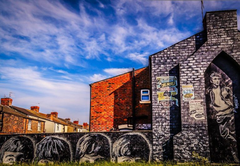 Brick building with a painted mural in Litherland